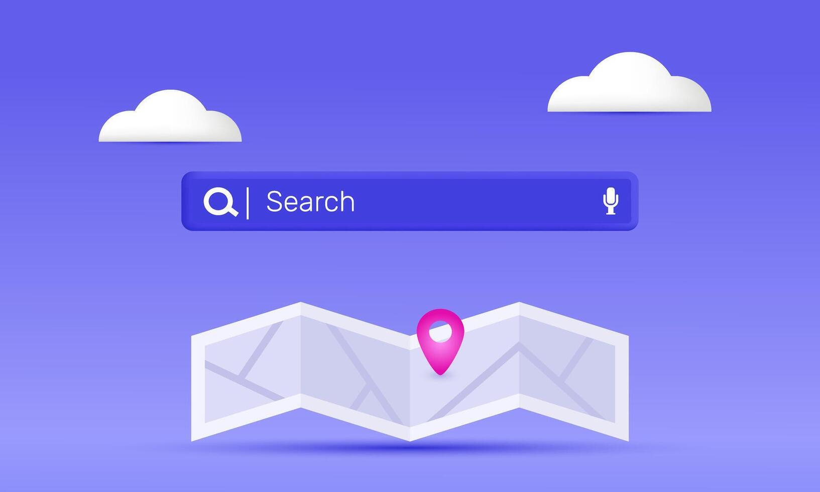 3d location folded paper map search bar new idea concept design vector