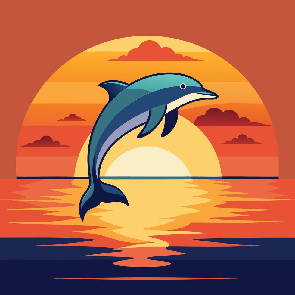 Jumping dolphin at sunset eps file vector