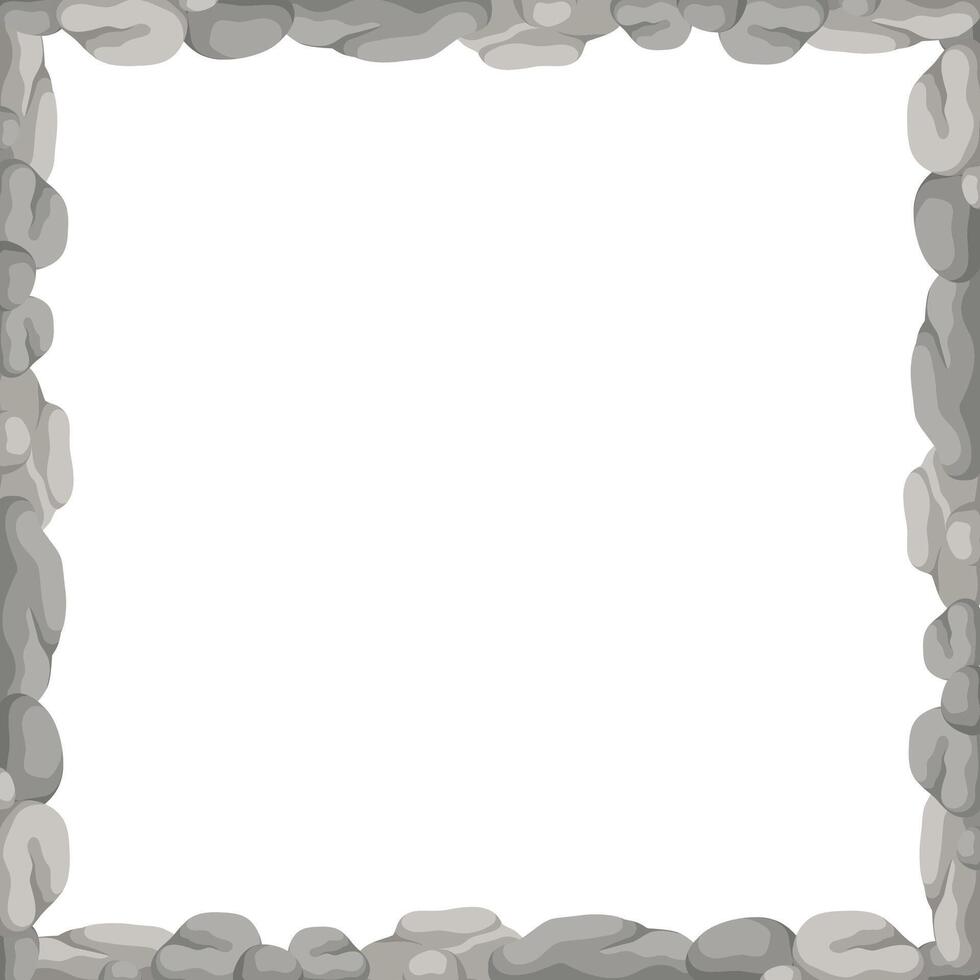 Square Stone Frame, Rocks Border. Empty Cartoon Frame Made Of Small Stones. vector