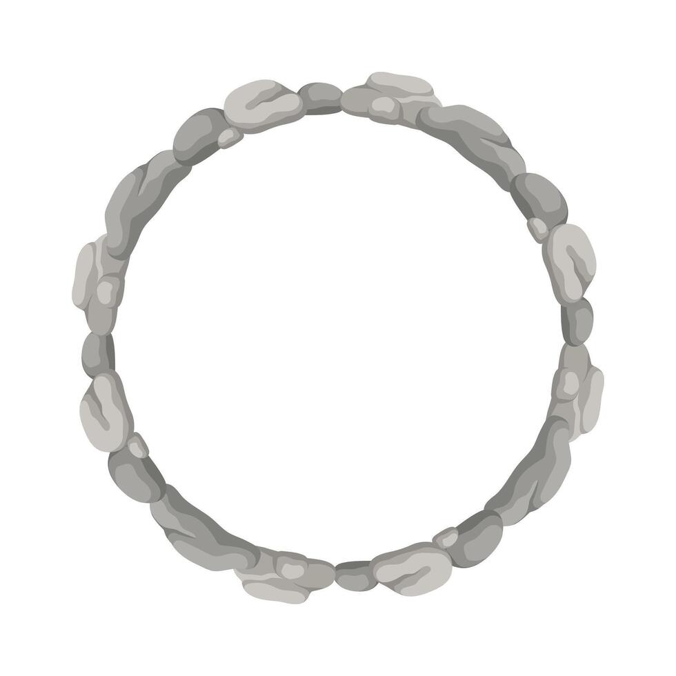 Round Stone Frame, Circle Rocks Border. Empty Cartoon Frame Made Of Small Stones. vector