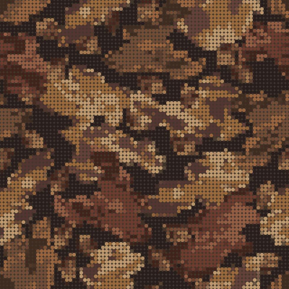 Seamless brown camouflage pattern with abstract shapes, stains, spots. PIXEL effect with circles. Spotty background for apparel, fabric, textile, sport goods. vector