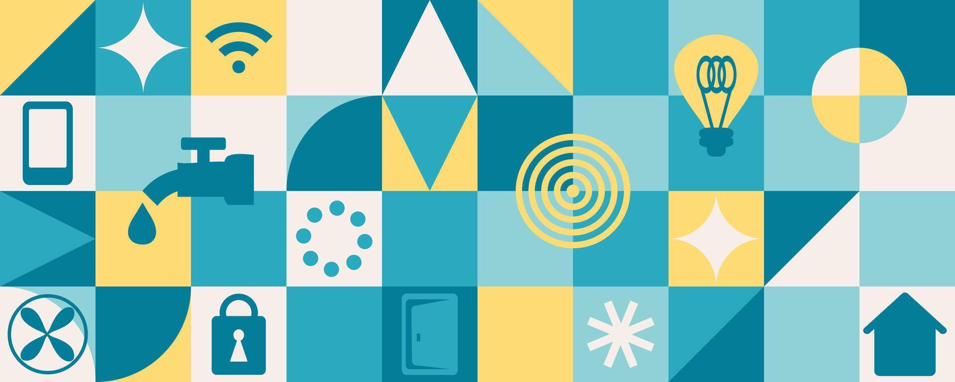 Smart home abstract geometric banner. Automation house with technology system. Flat design style illustration. vector