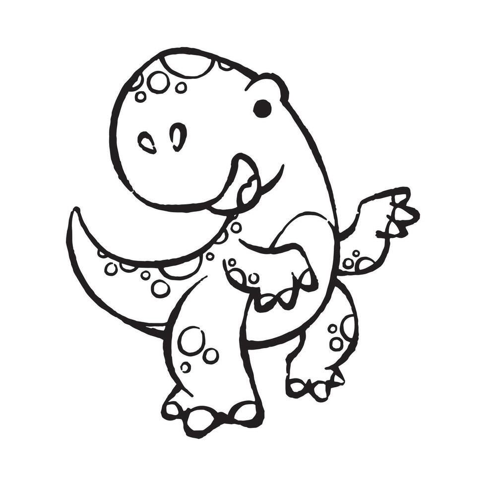 cute cartoon tyrannosaurus rex dinosaur line art illustration for children vector
