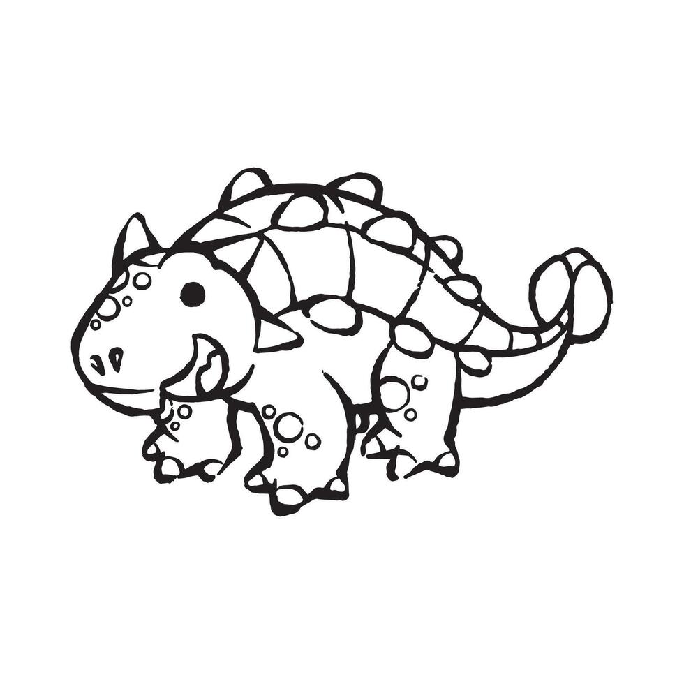 cute cartoon ankylosaurus dinosaur line art illustration for children vector