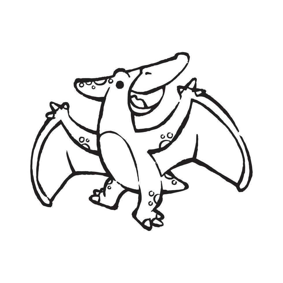 cute cartoon pterodactyl pteranodon dinosaur line art illustration for children vector