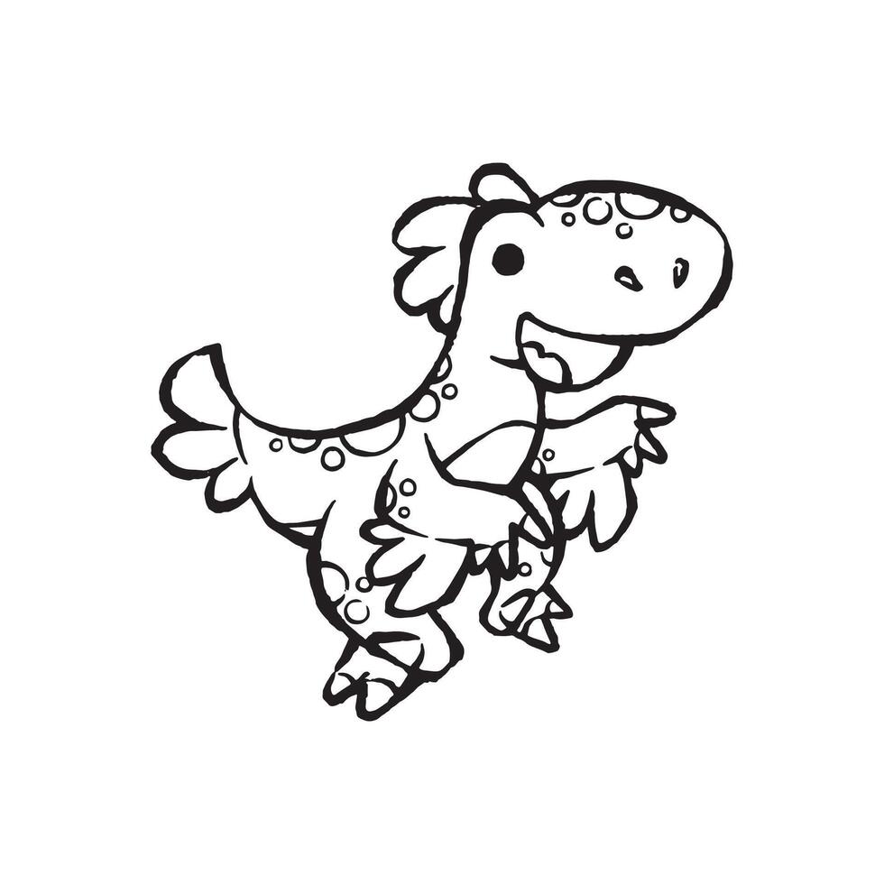 cute cartoon velociraptor dinosaur line art illustration for children vector