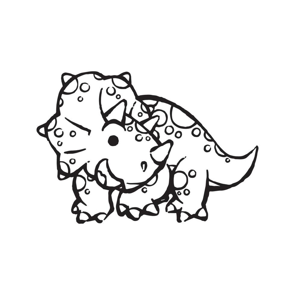 cute cartoon triceratops dinosaur line art illustration for children vector