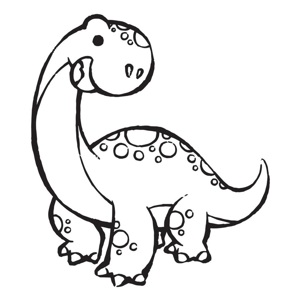 cute cartoon brontosaurus brachiosaurus dinosaur line art illustration for children vector