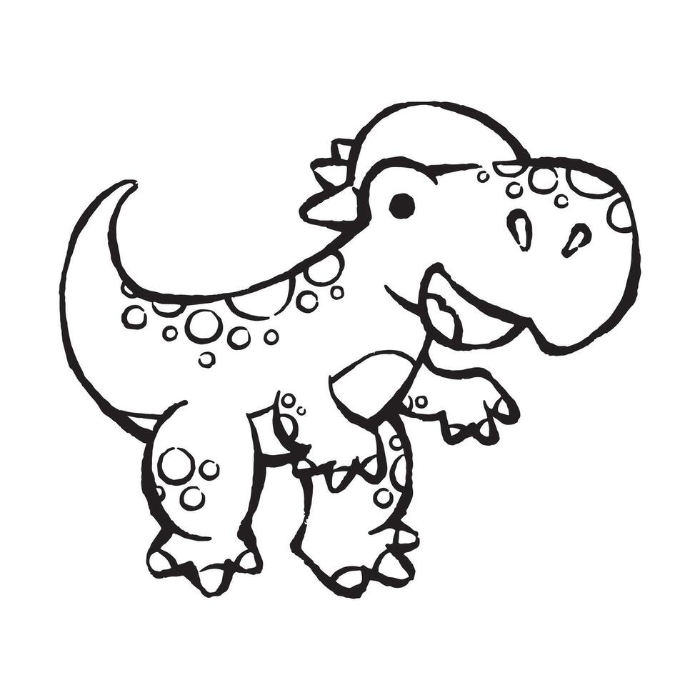 cute cartoon pachycephalosaurus dinosaur line art illustration for children vector