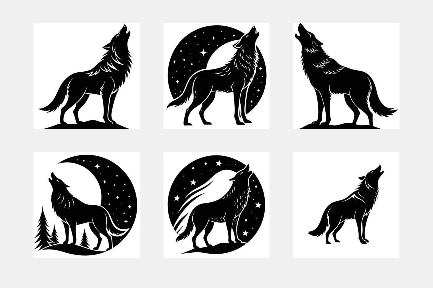 Minimal wolf silhouette on white background artwork set for sophisticated interiors vector