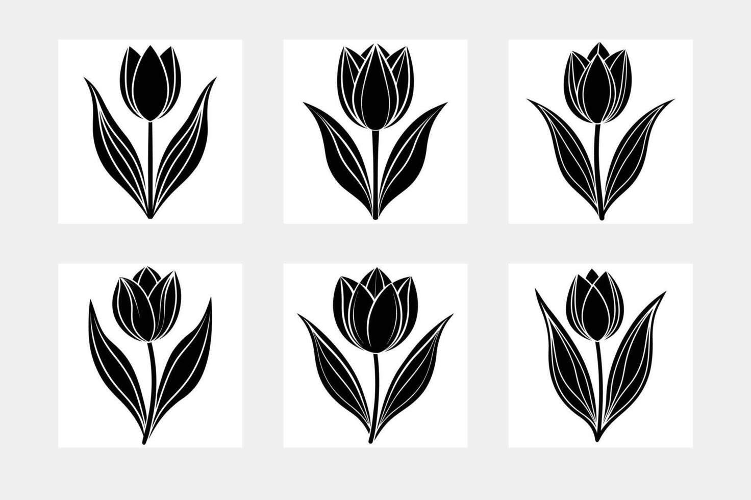 Modern minimal Tulip silhouette on white background artwork set for contemporary decor vector