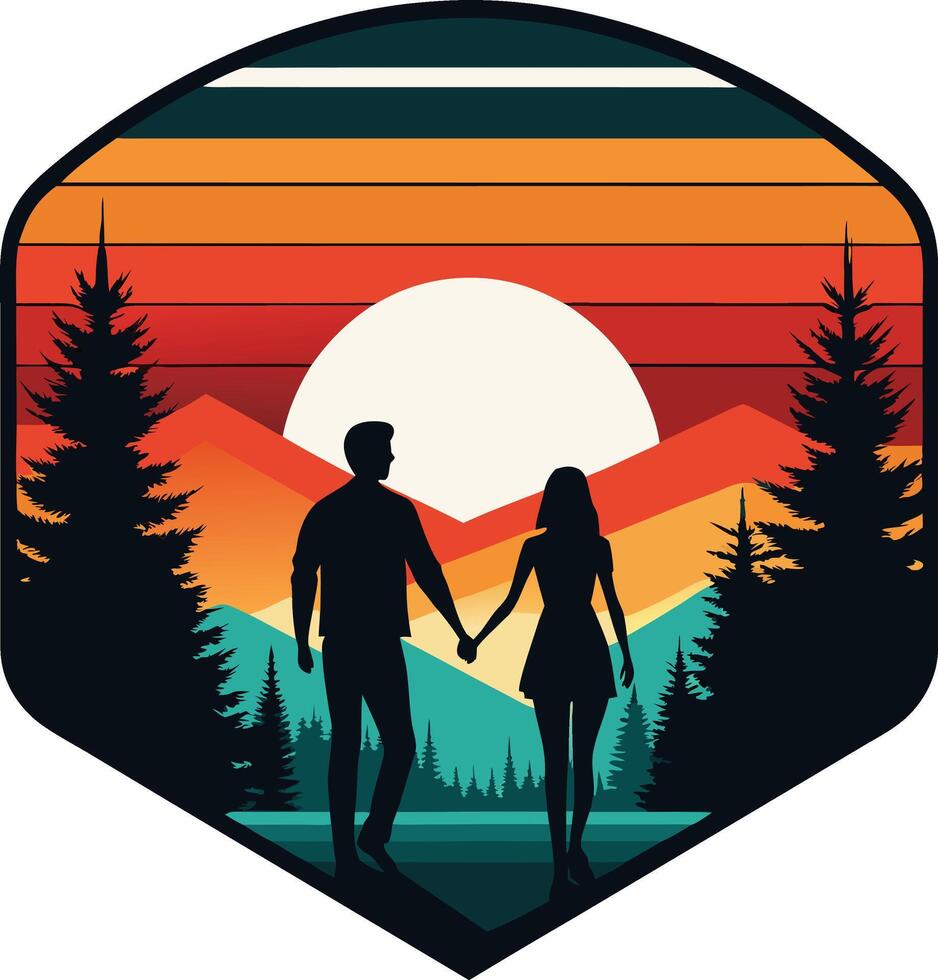 Friendship day Minimal sunset design on white background for t-shirt artwork vector