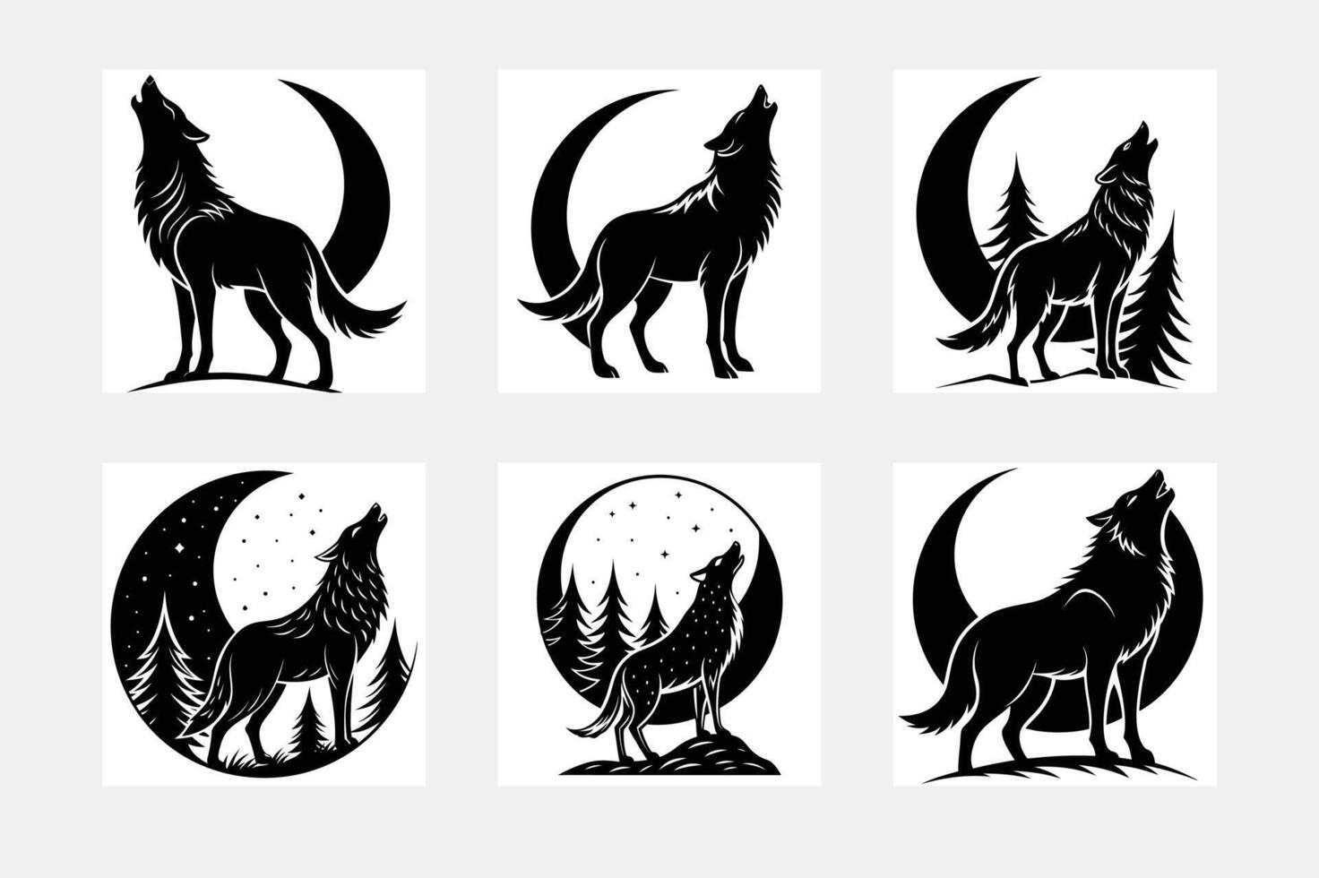 Minimal wolf silhouette on white background artwork set for contemporary spaces vector