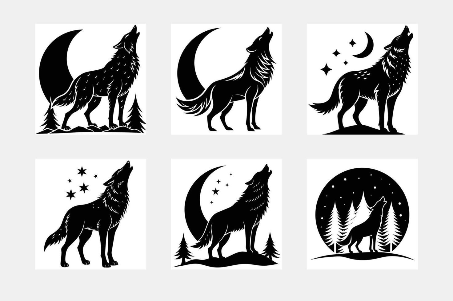 Minimal wolf silhouette on white background artwork set for modern wall displays vector