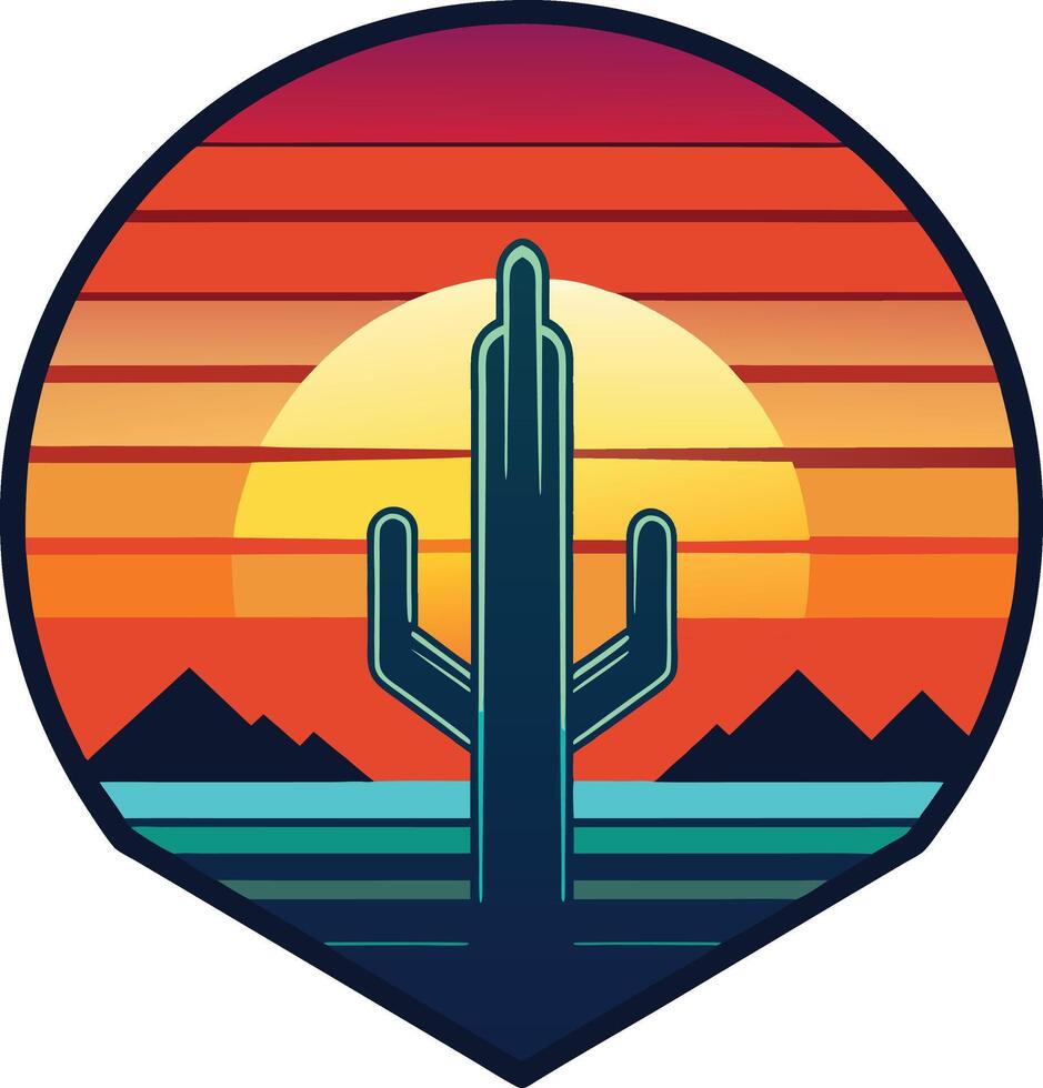 Cactus Minimal sunset design on white background for t-shirt artwork vector