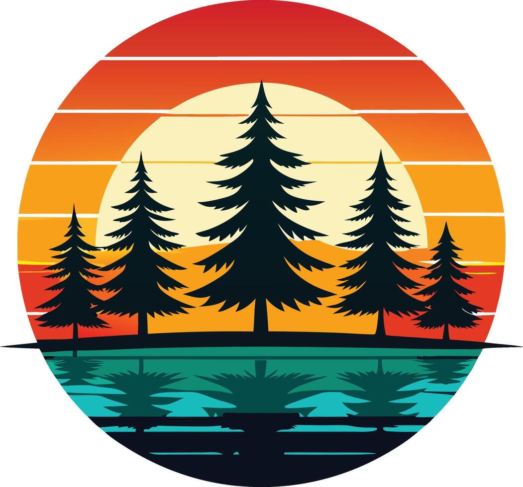 Majestic Forest Moments Minimal sunset design on white background for t-shirt artwork vector