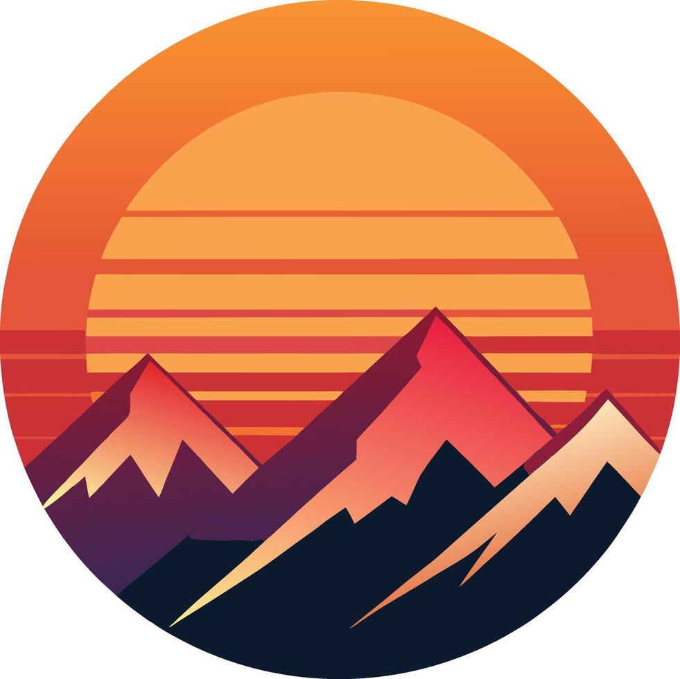 Majestic Snowy Mountains Minimal sunset design on white background for t-shirt artwork vector