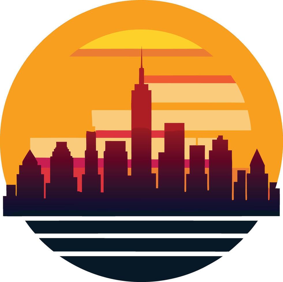 Skyline sunset design on white background for t-shirt artwork vector