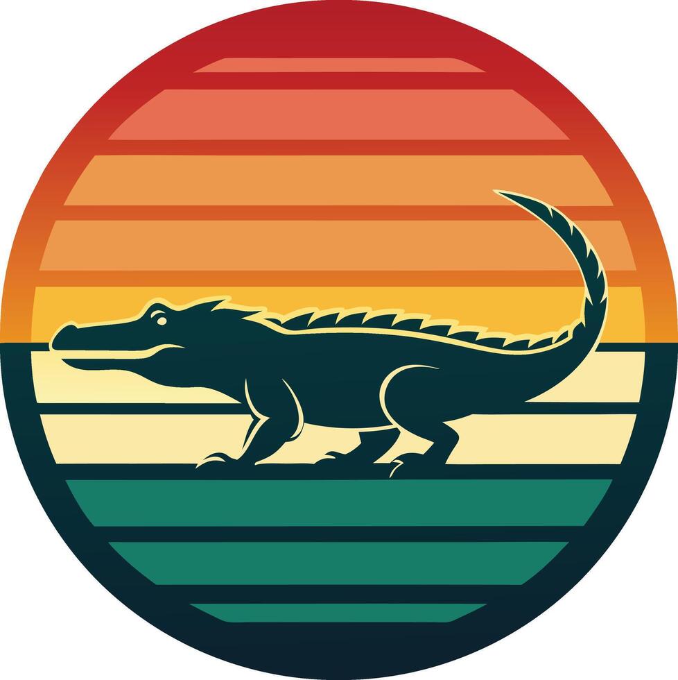 Classic American Alligator Minimal sunset design on white background for t-shirt artwork vector