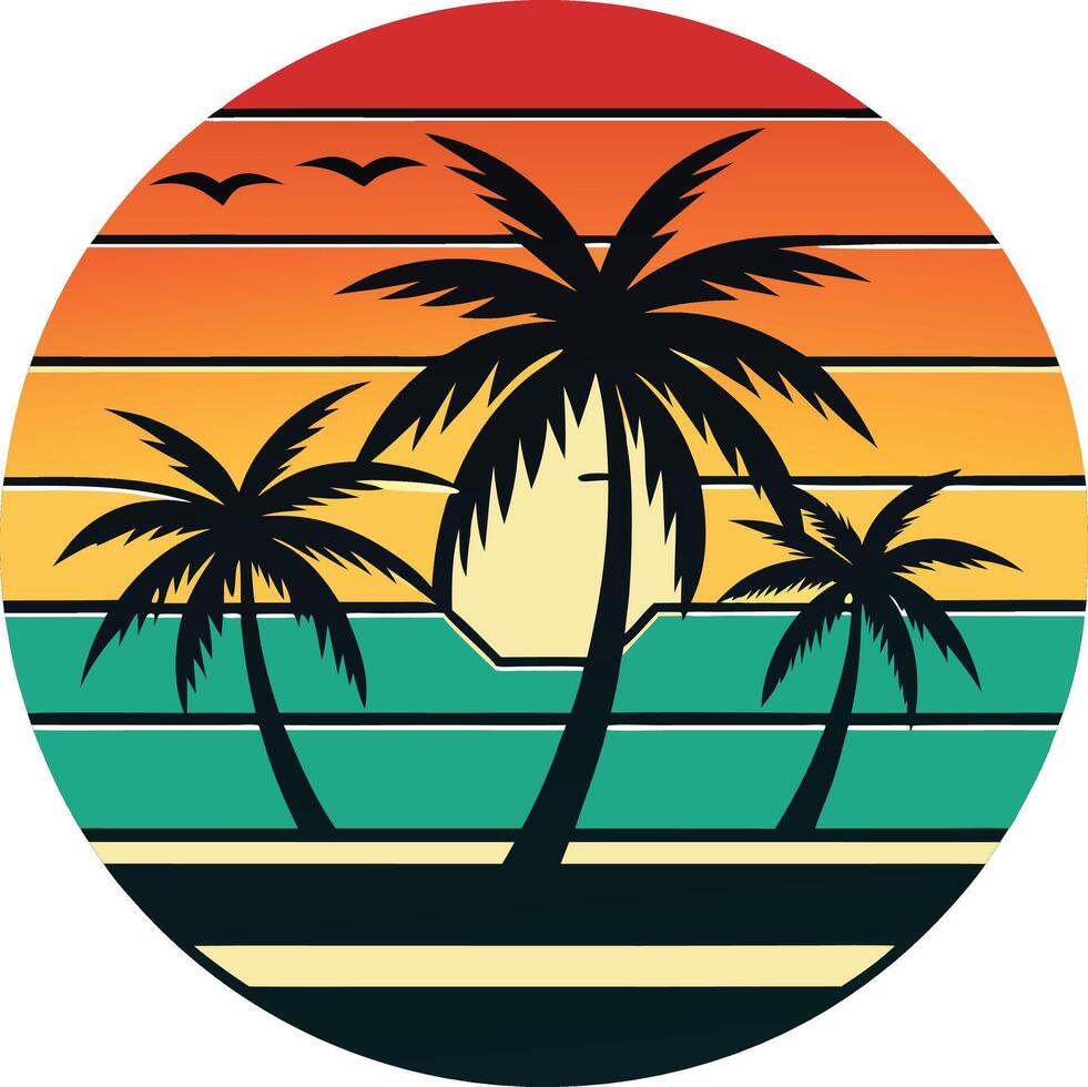 Tropical island Minimal sunset design on white background for t-shirt artwork vector