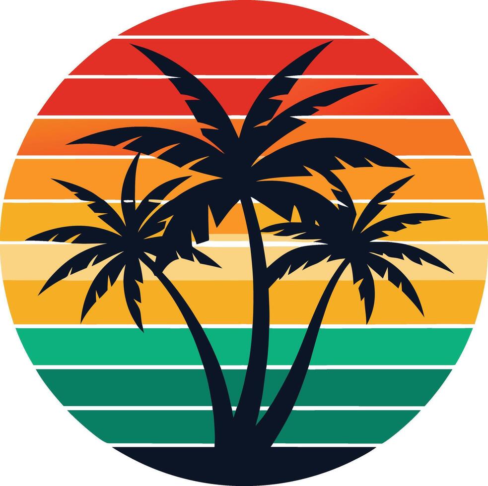 Tropical island Minimal sunset design on white background for t-shirt artwork vector