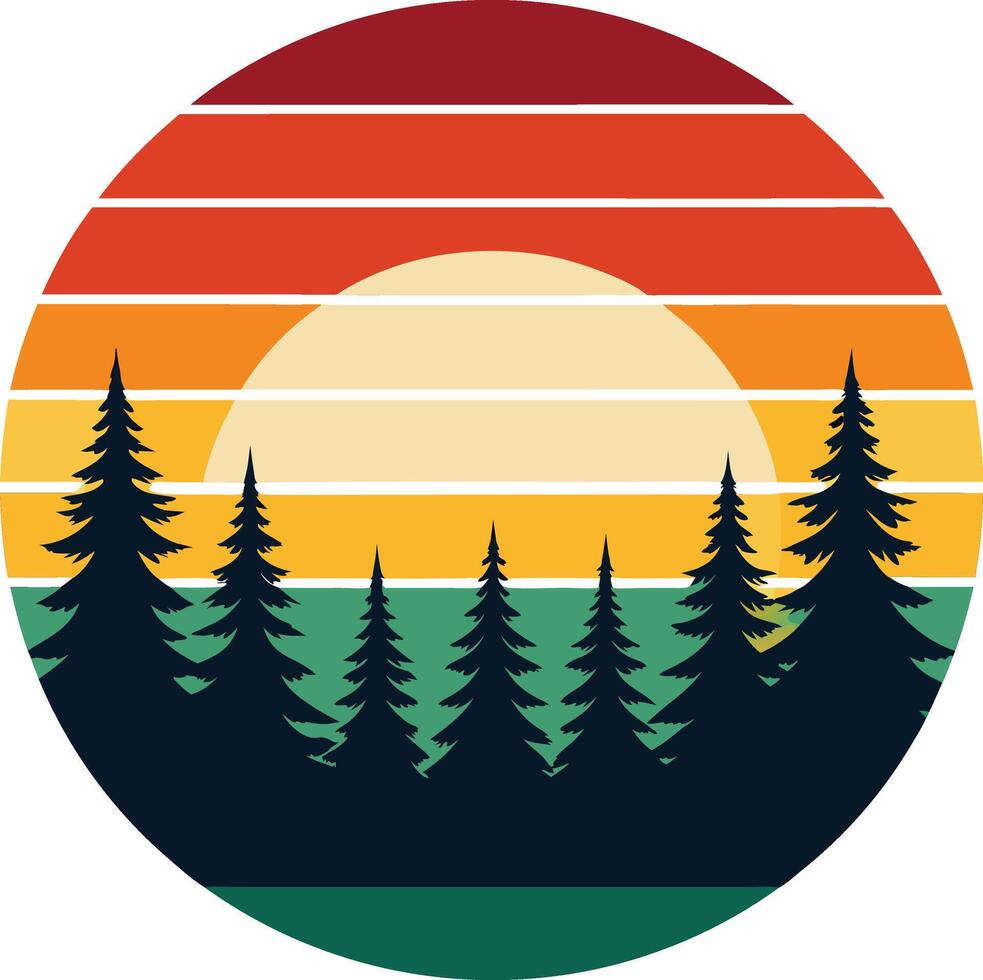 Forest Minimal sunset design on white background for t-shirt artwork vector