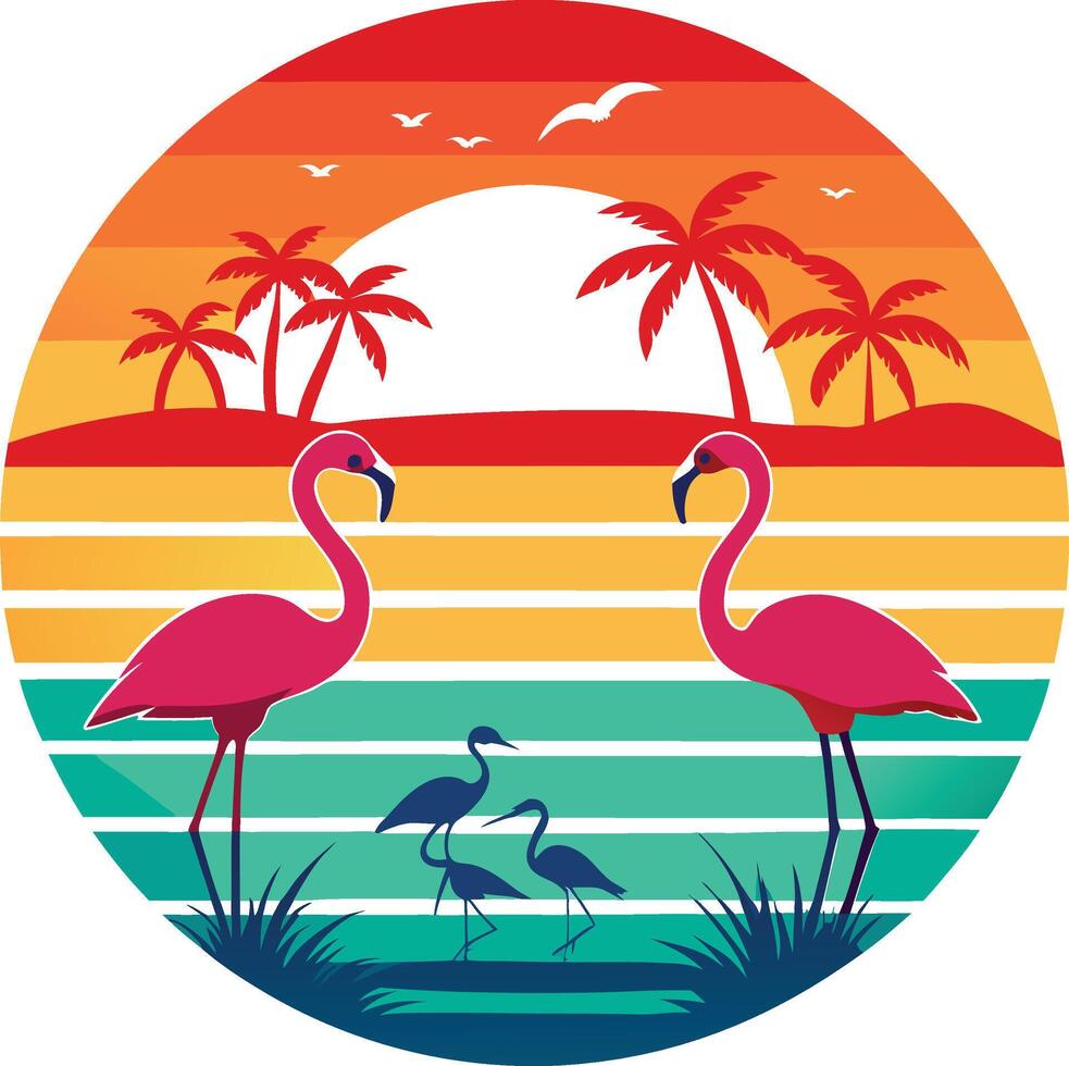 Araffe standing on a beach Minimal sunset design on white background for t-shirt artwork vector