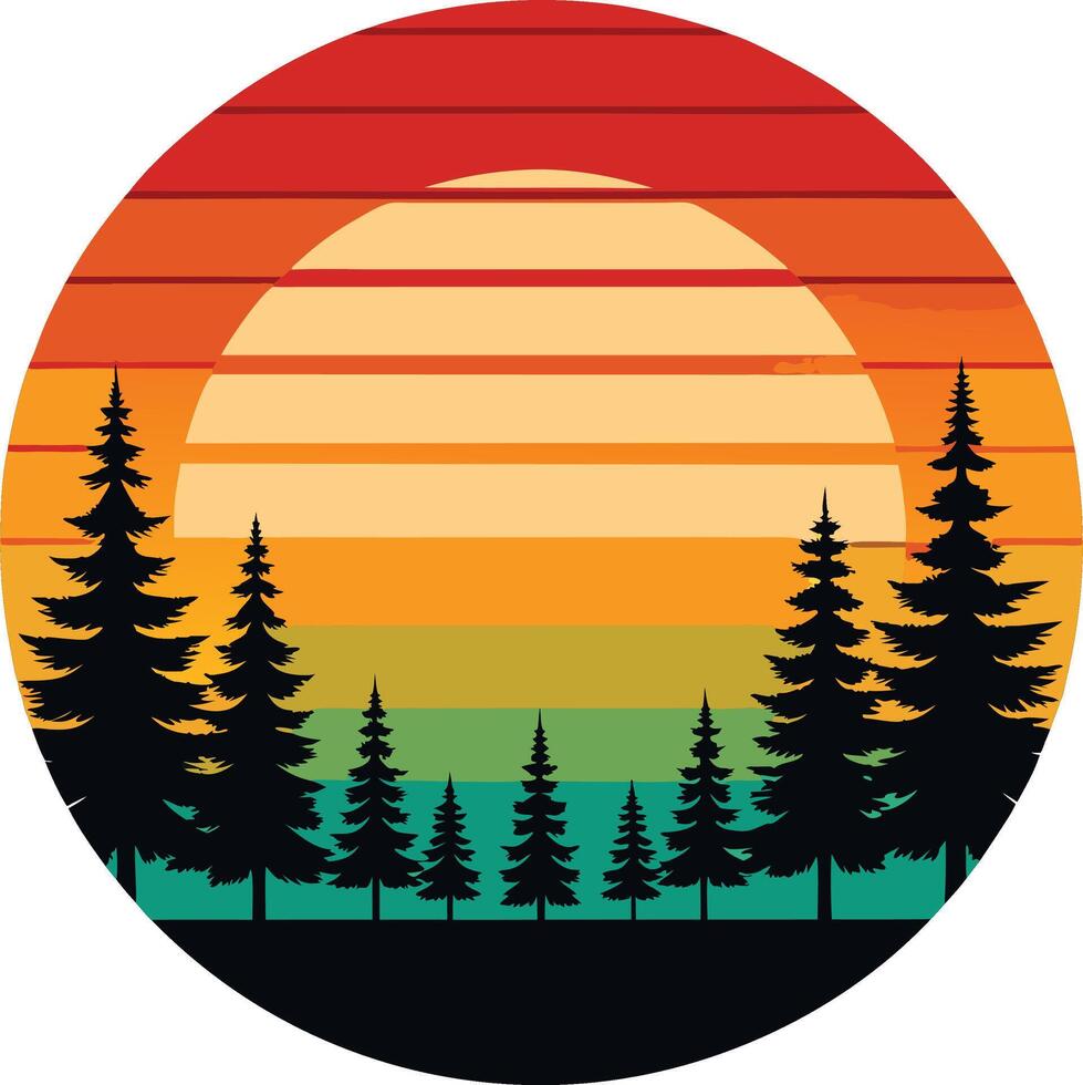 Tree with sun Minimal sunset design on white background for t-shirt artwork vector