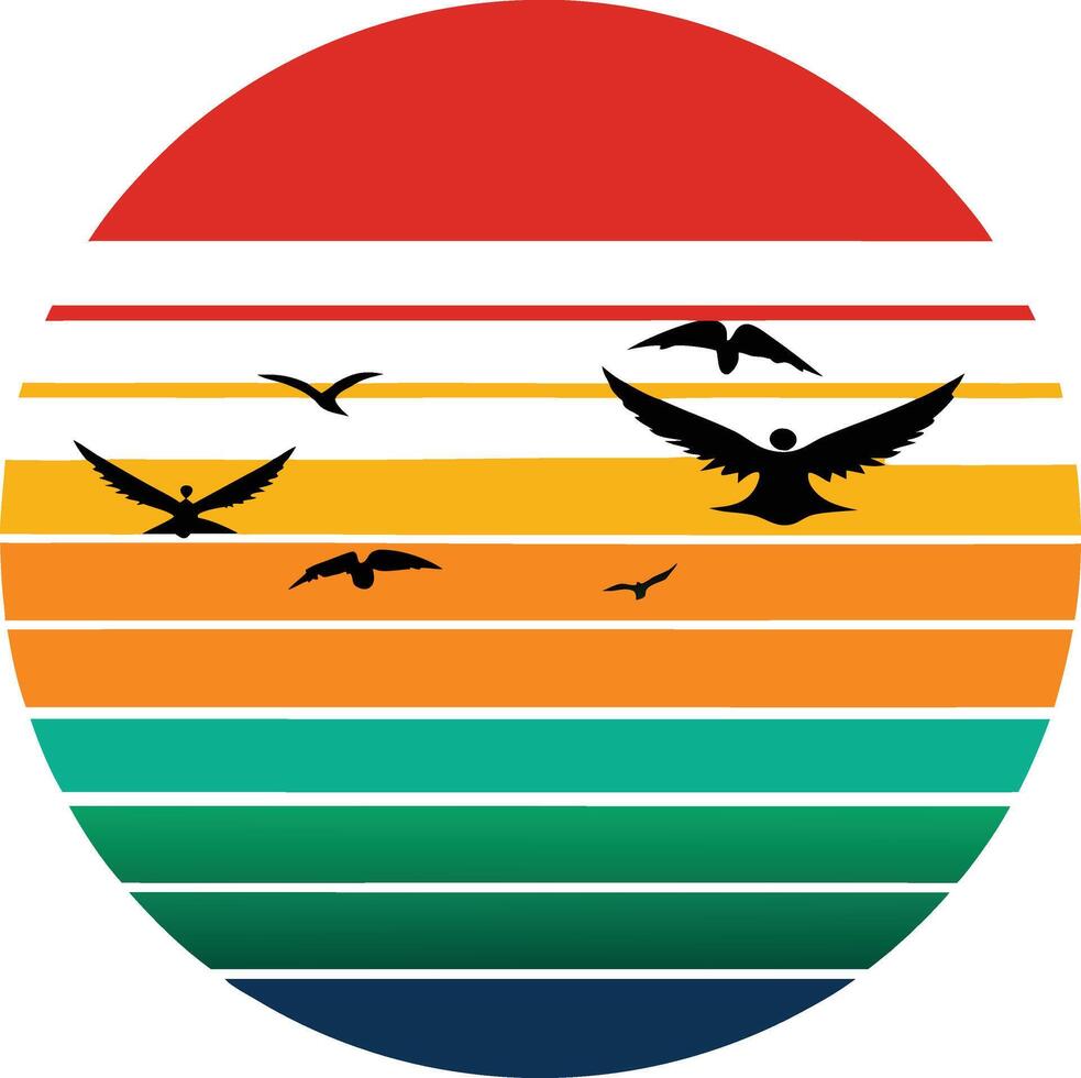 Bird with sun Minimal sunset design on white background for t-shirt artwork vector