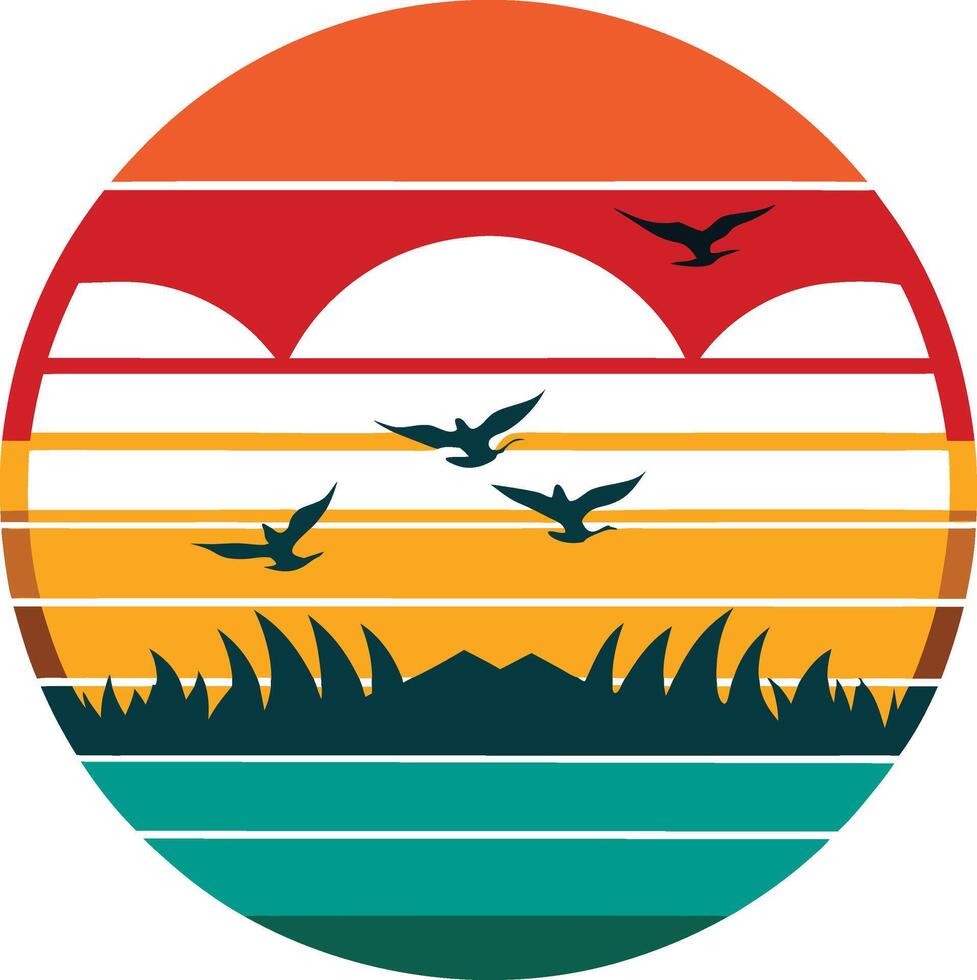 Flying bird Minimal sunset design on white background for t-shirt artwork vector