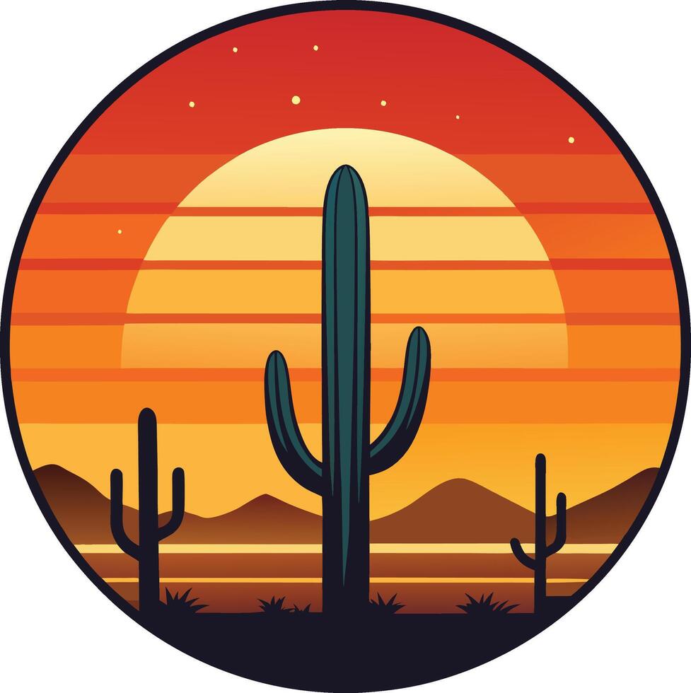 Isolated Cactus Minimal sunset design on white background for t-shirt artwork vector