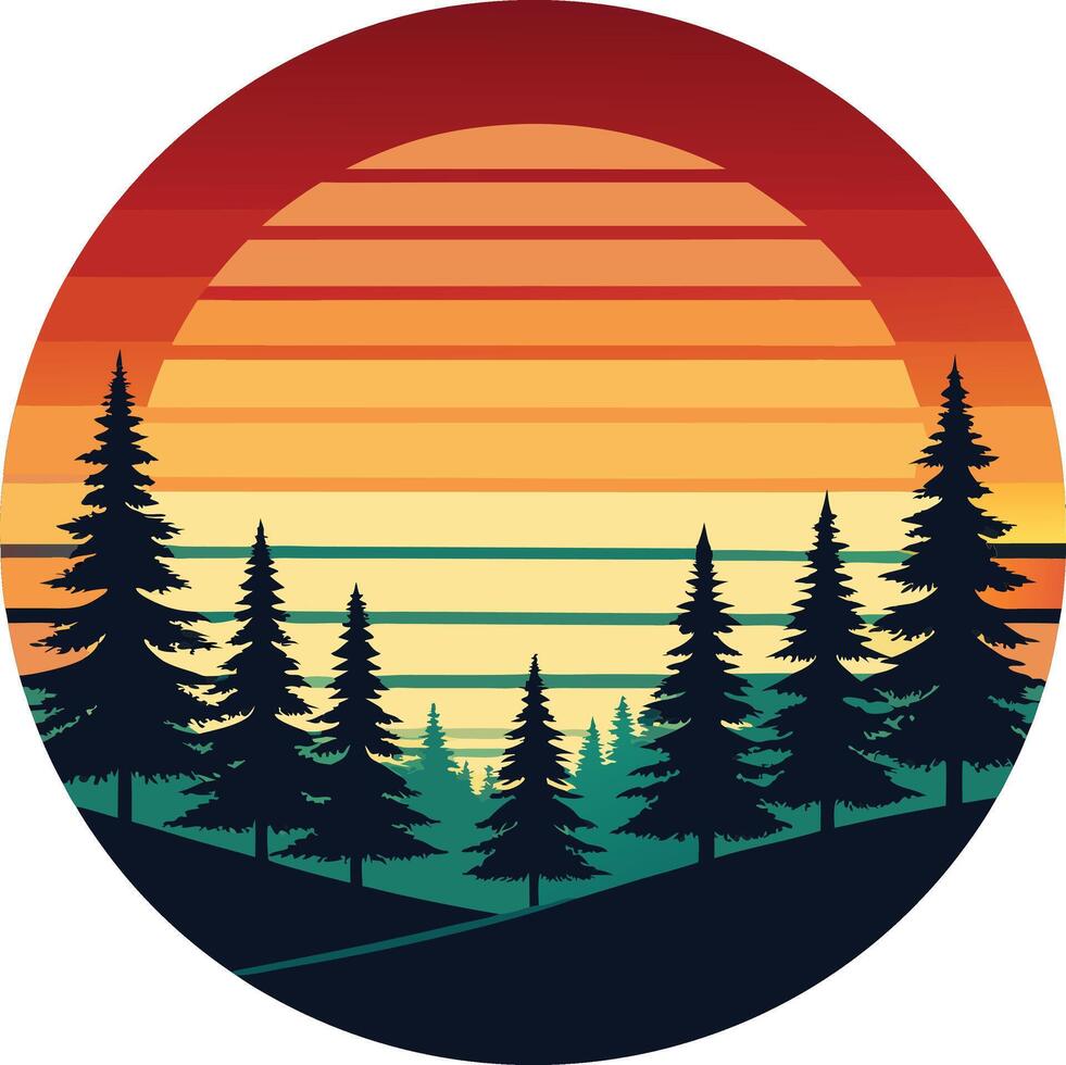 Sunset Vintage Retro Minimal sunset design on white background for t-shirt artwork vector