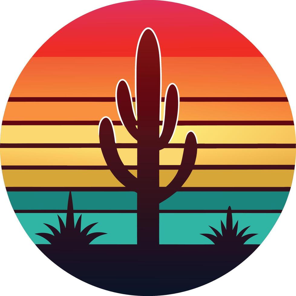 Cactus Minimal sunset design on white background for t-shirt artwork vector