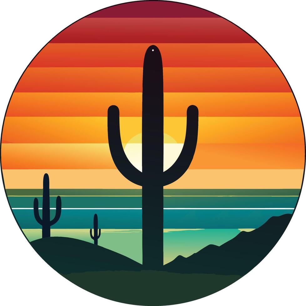 Cactus Minimal sunset design on white background for t-shirt artwork vector