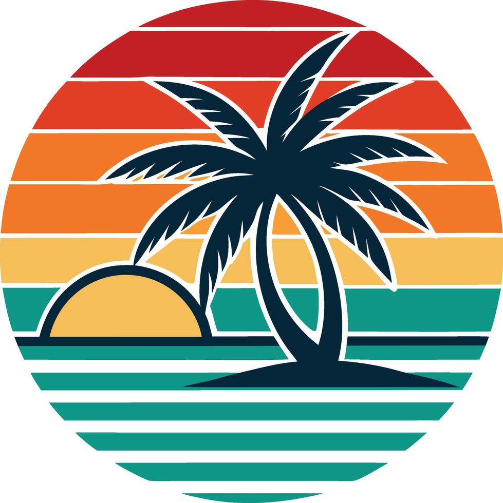 palm trees Minimal sunset design on white background for t-shirt artwork vector