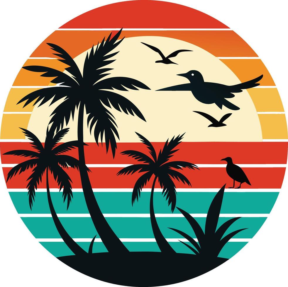 Island Minimal sunset design on white background for t-shirt artwork vector