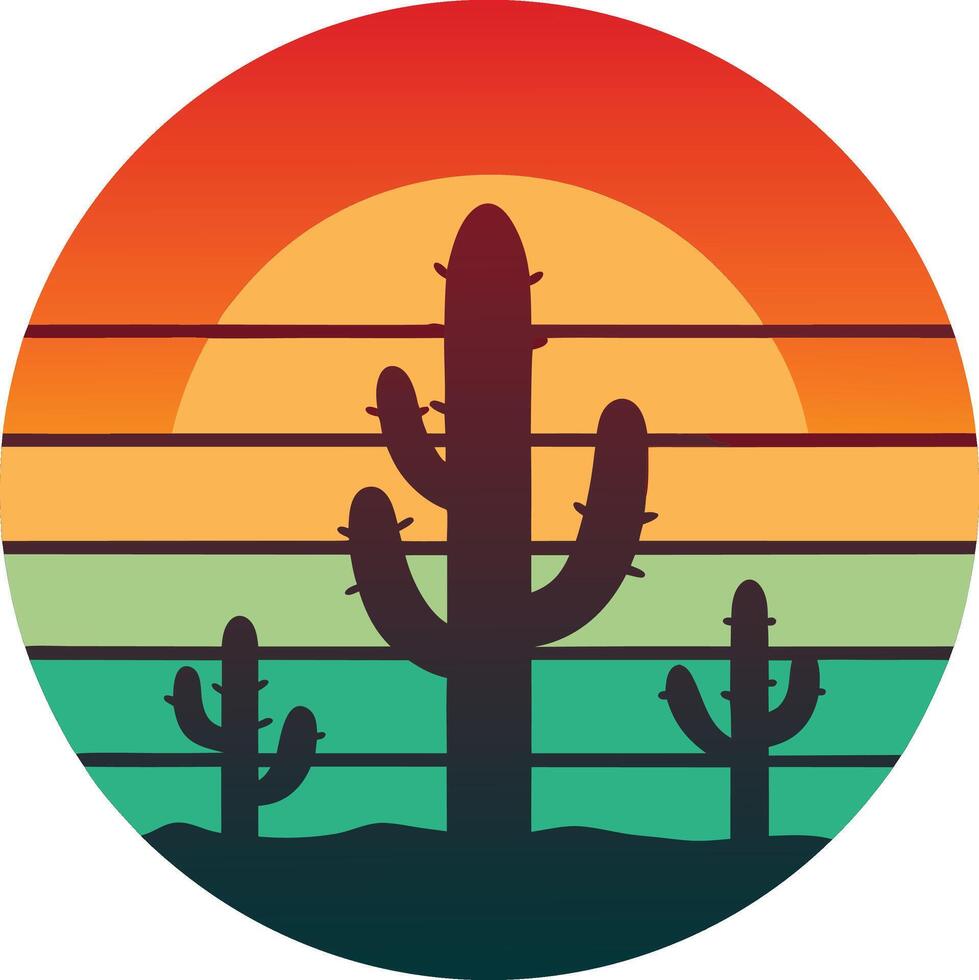Cactus Minimal sunset design on white background for t-shirt artwork vector