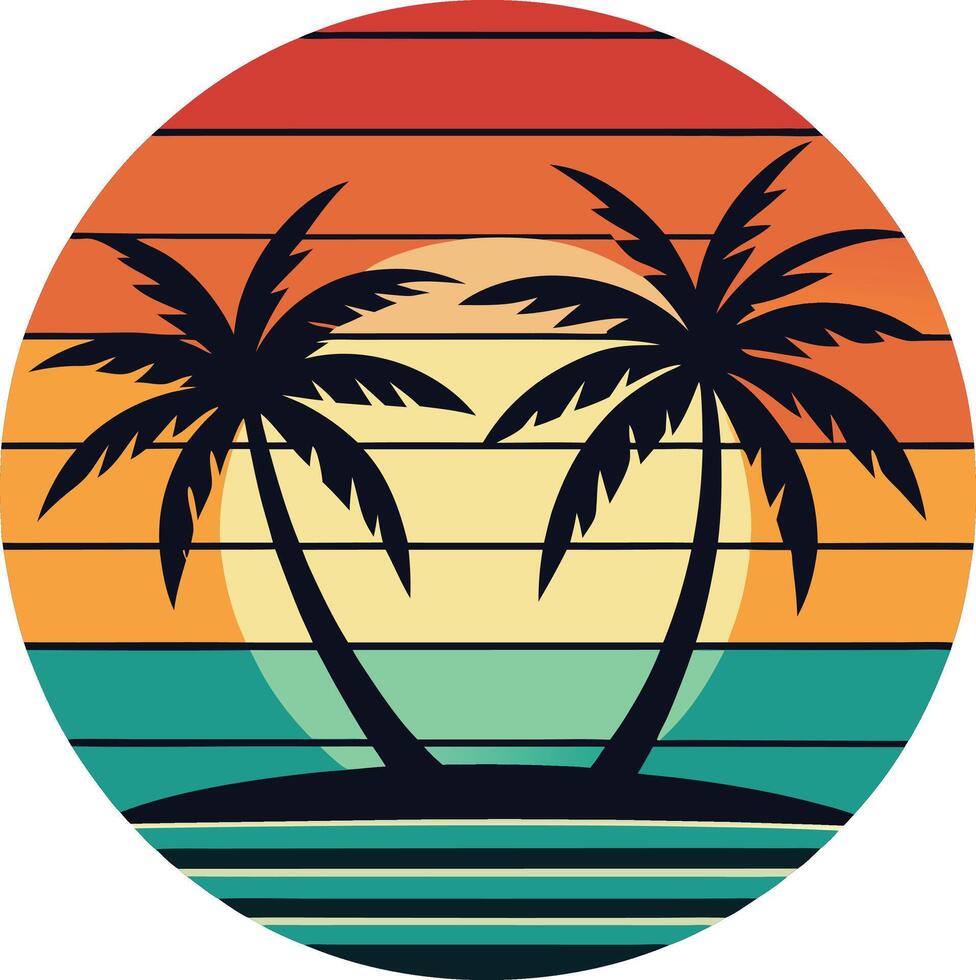 Beach tree Minimal sunset design on white background for t-shirt artwork vector