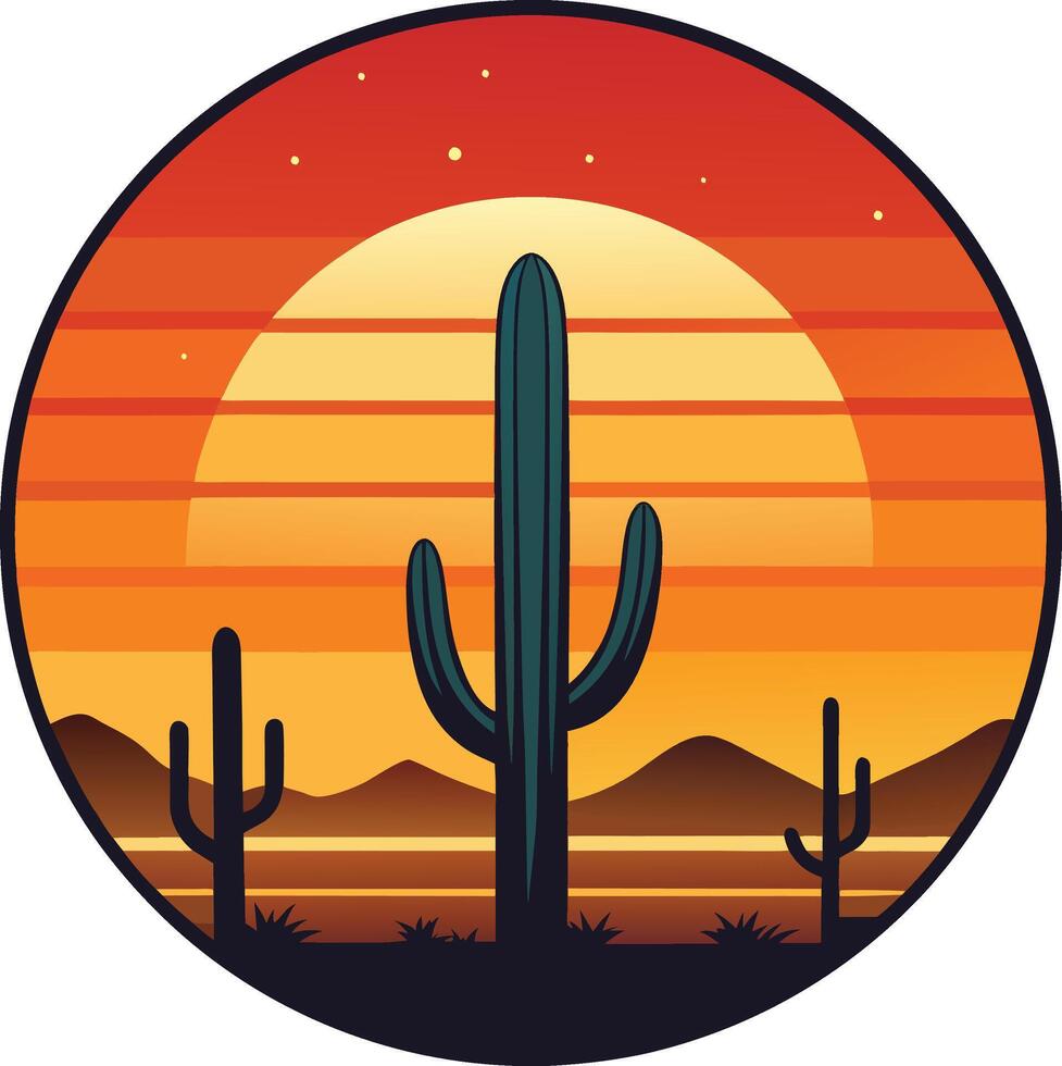 Cactus Illustration design Minimal sunset design on white background for t-shirt artwork vector