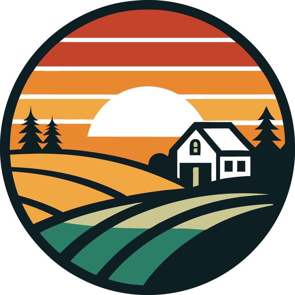 Agriculture green nature Minimal sunset design on white background for t-shirt artwork vector