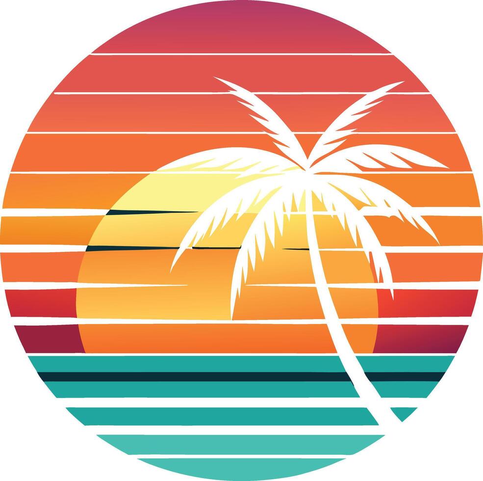 Tropical island Minimal sunset design on white background for t-shirt artwork vector
