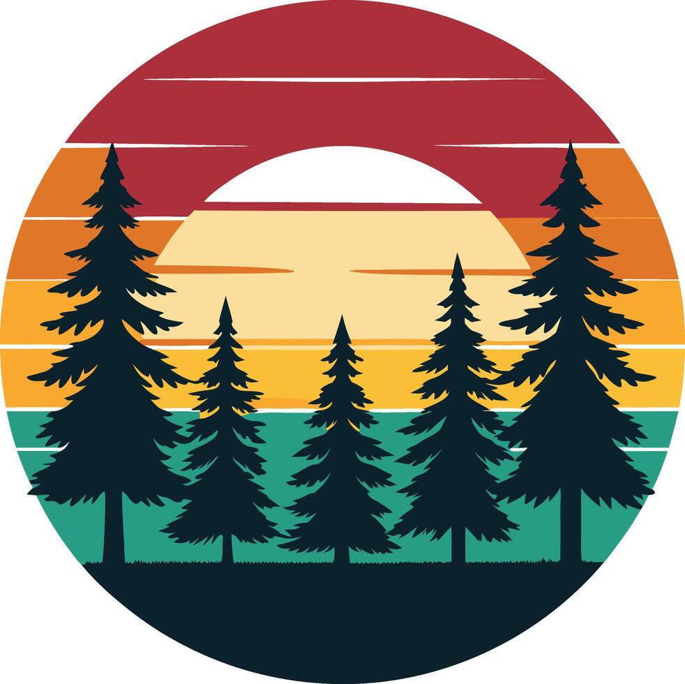 Majestic Forest Moment Minimal sunset design on white background for t-shirt artwork vector