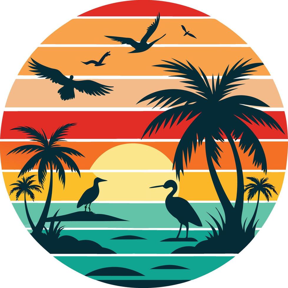 Beach Minimal sunset design on white background for t-shirt artwork vector