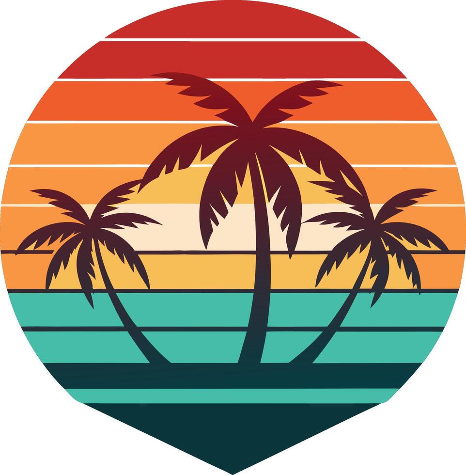 Tropical island with palm trees tshirt design Minimal sunset design on white background for t-shirt artwork vector