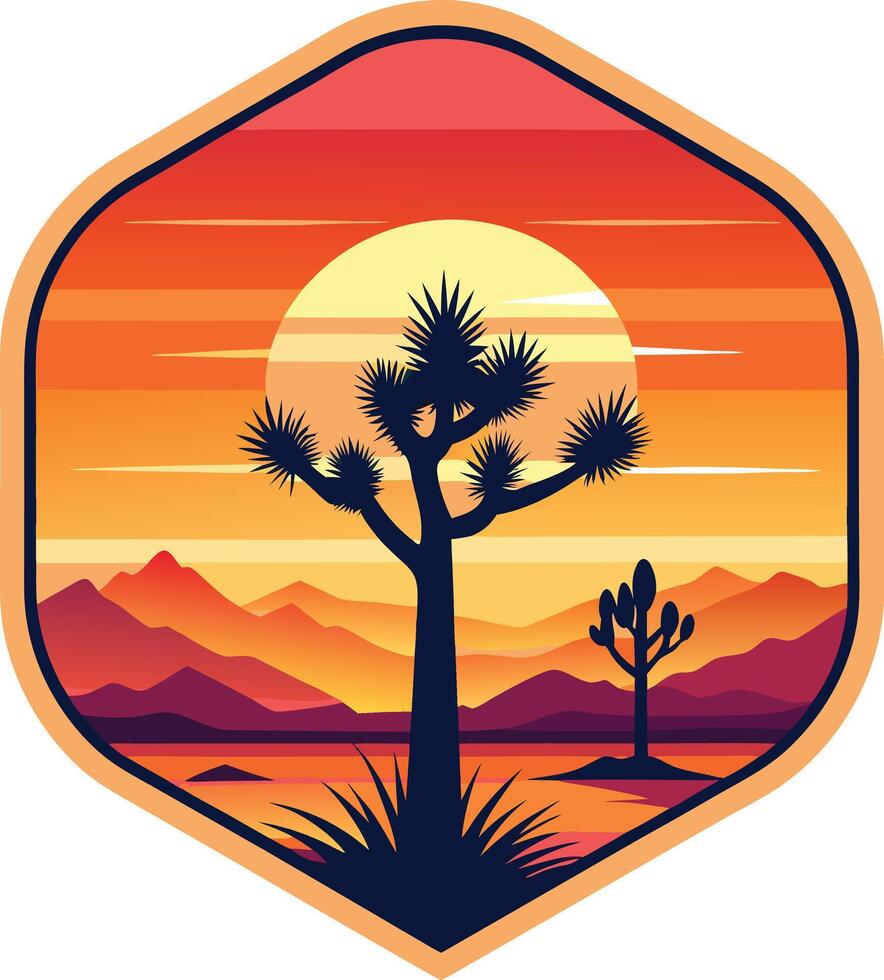 Joshua tree in the desert Minimal sunset design on white background for t-shirt artwork vector