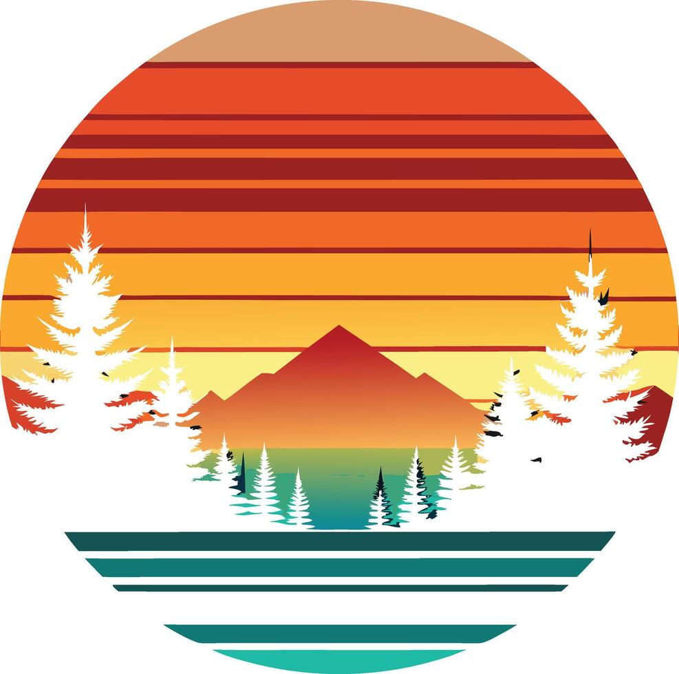 Forest Minimal sunset design on white background for t-shirt artwork vector