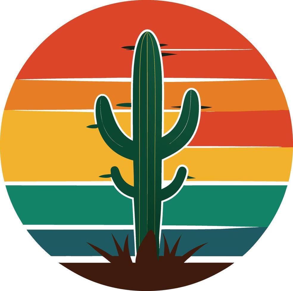 Cactus gradient Minimal sunset design on white background for t-shirt artwork vector