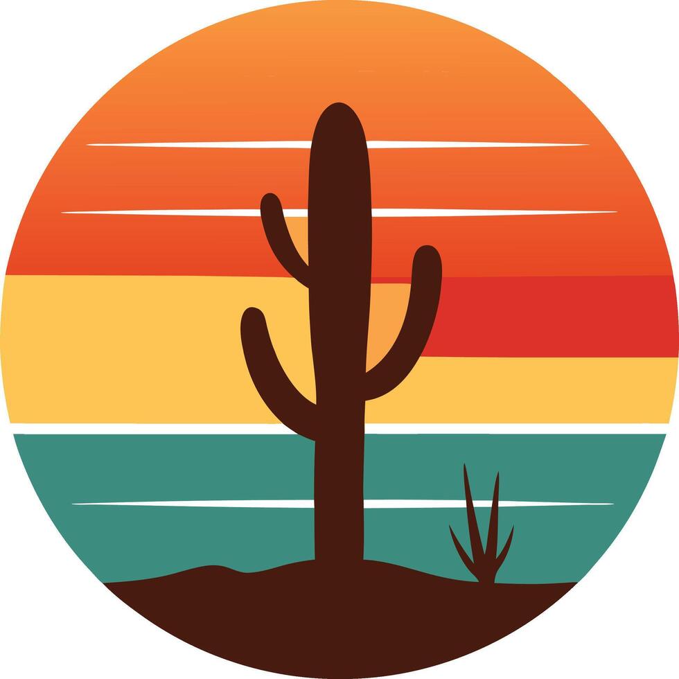 Cactus Minimal sunset design on white background for t-shirt artwork vector
