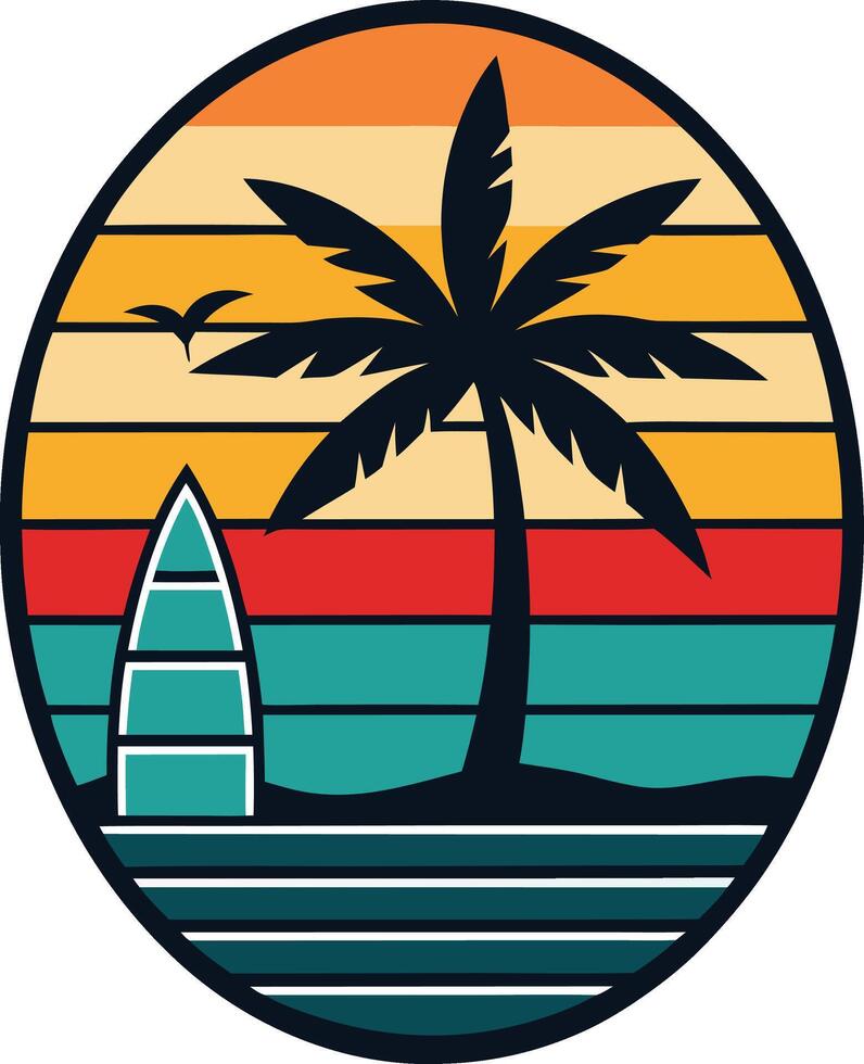 palm trees Minimal sunset design on white background for t-shirt artwork vector