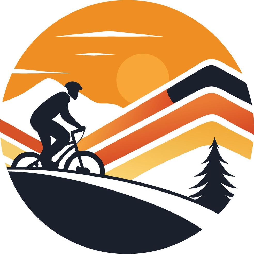 Extreme Biking Downhill Trickster Minimal sunset design on white background for t-shirt artwork vector